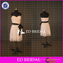 Simple Ivory Lace Sweetheart A Line Short Party Dress With Black Ribbon